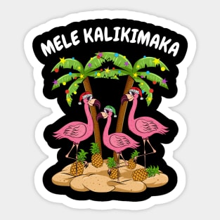 Mele Kalikimaka Merry Christmas Hawaiian Pink Flamingo Sticker